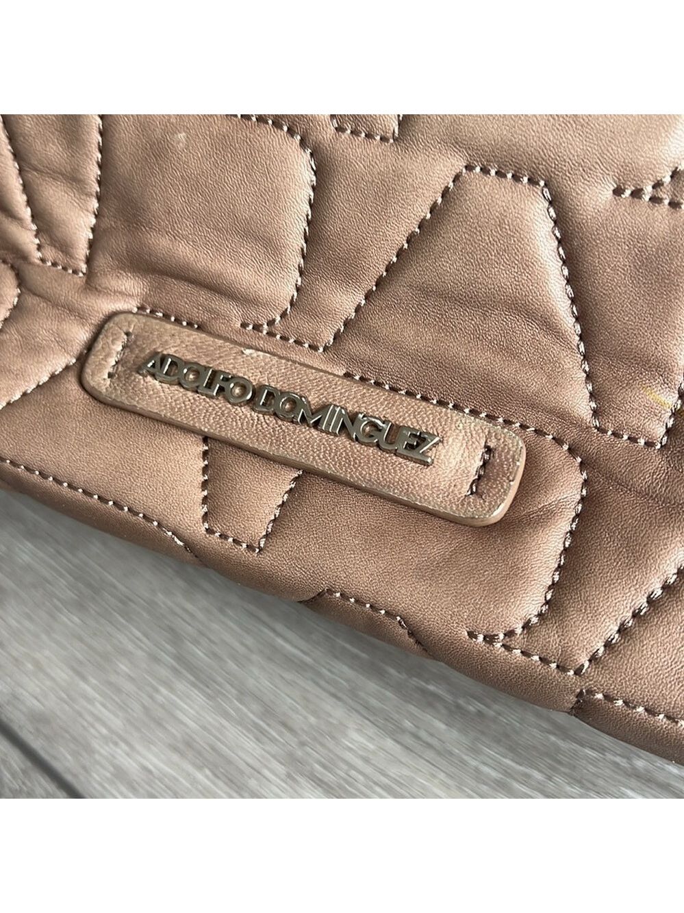 Adolfo Domingo neutral tan leather Quilted tassel barrel shoulder bag - Picture 5 of 14